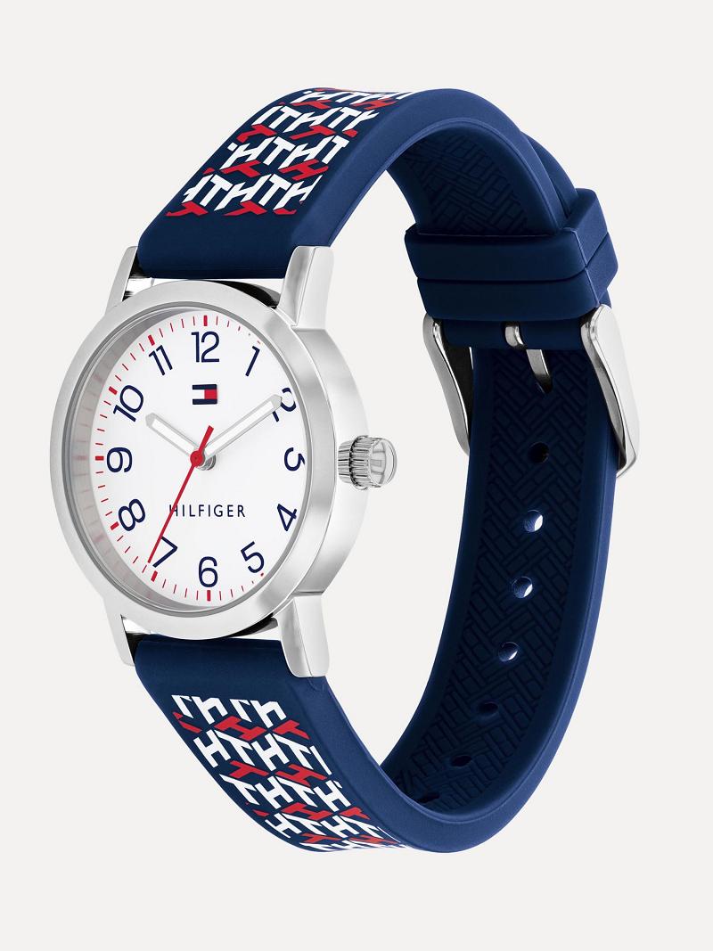 Lány Tommy Hilfiger Big Monogram With Szilikon Pántos Óra Fehér | HU 2053FDN